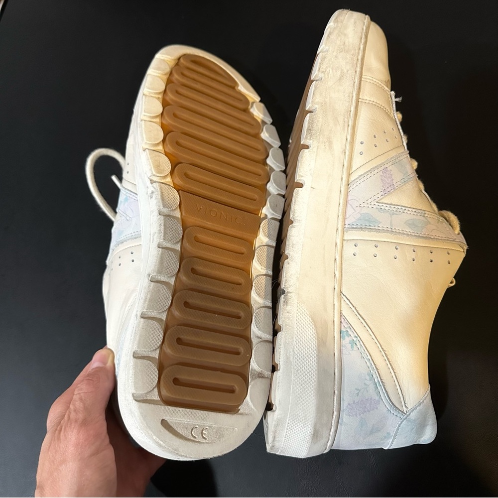 Vionic Cream Leather Sneakers with Pastel Floral Accents - Picture 9 of 11
